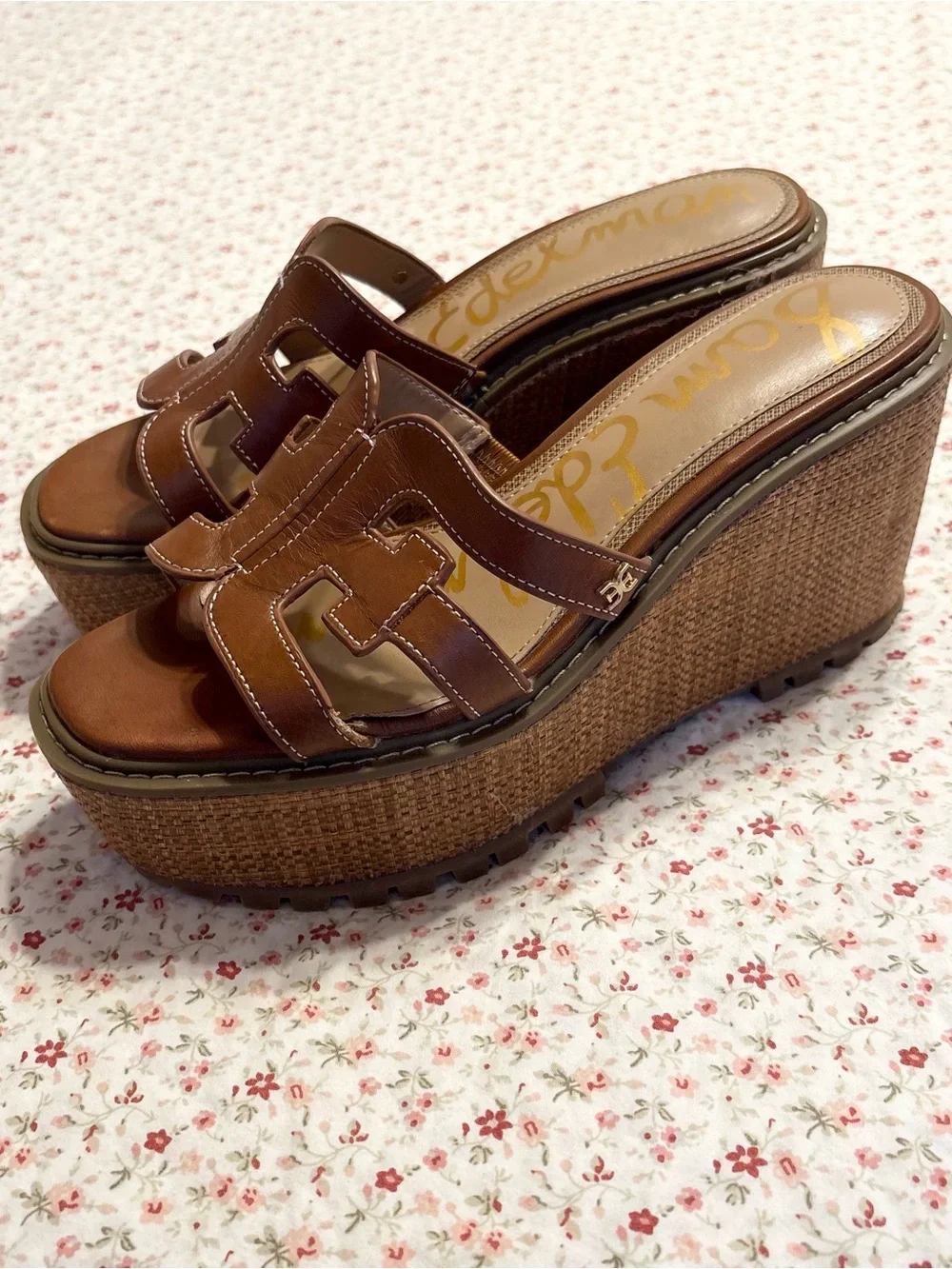 Sam Edelman Laine Platform Wedge Sandal -Rich Cognac Leather
